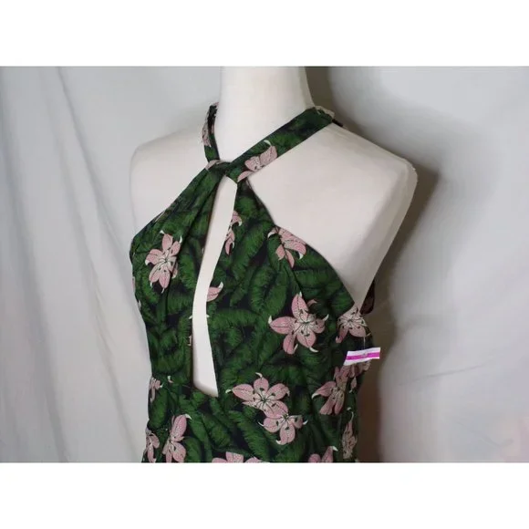 TOPSHOP Hibiscus Floral Halter Midi Dress Green 10 NEW - Picture 7 of 11